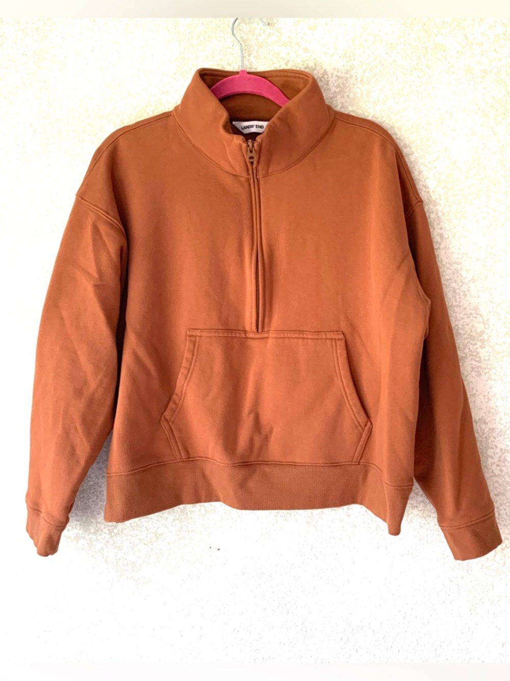 Lands' End Women’s Brown Sweatshirt XL 18 Pull Over Front Zip Kangaroo pocket